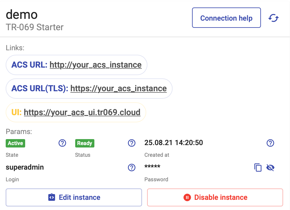 ACS instance in profile page